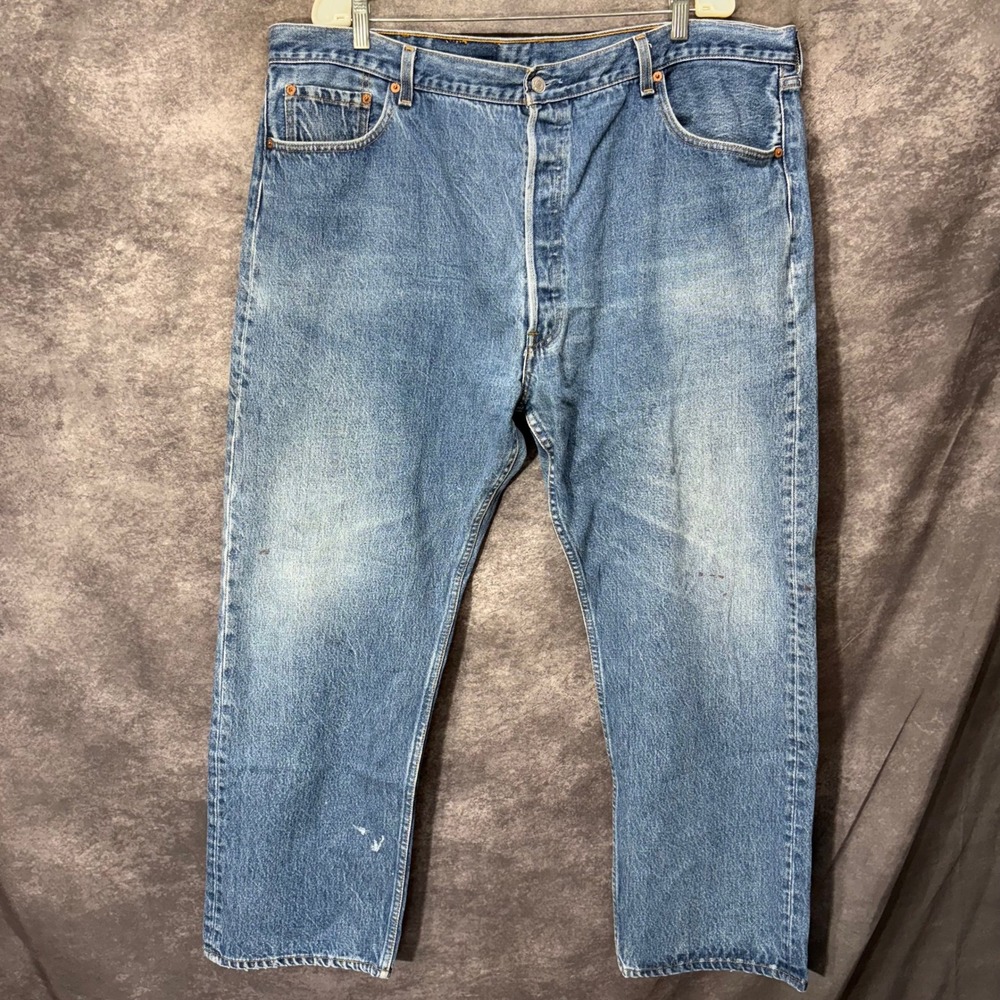 VTG 90s Levis 501 STF Jeans Mens 46x32 Made in USA Blue Straight Leg Button Fly